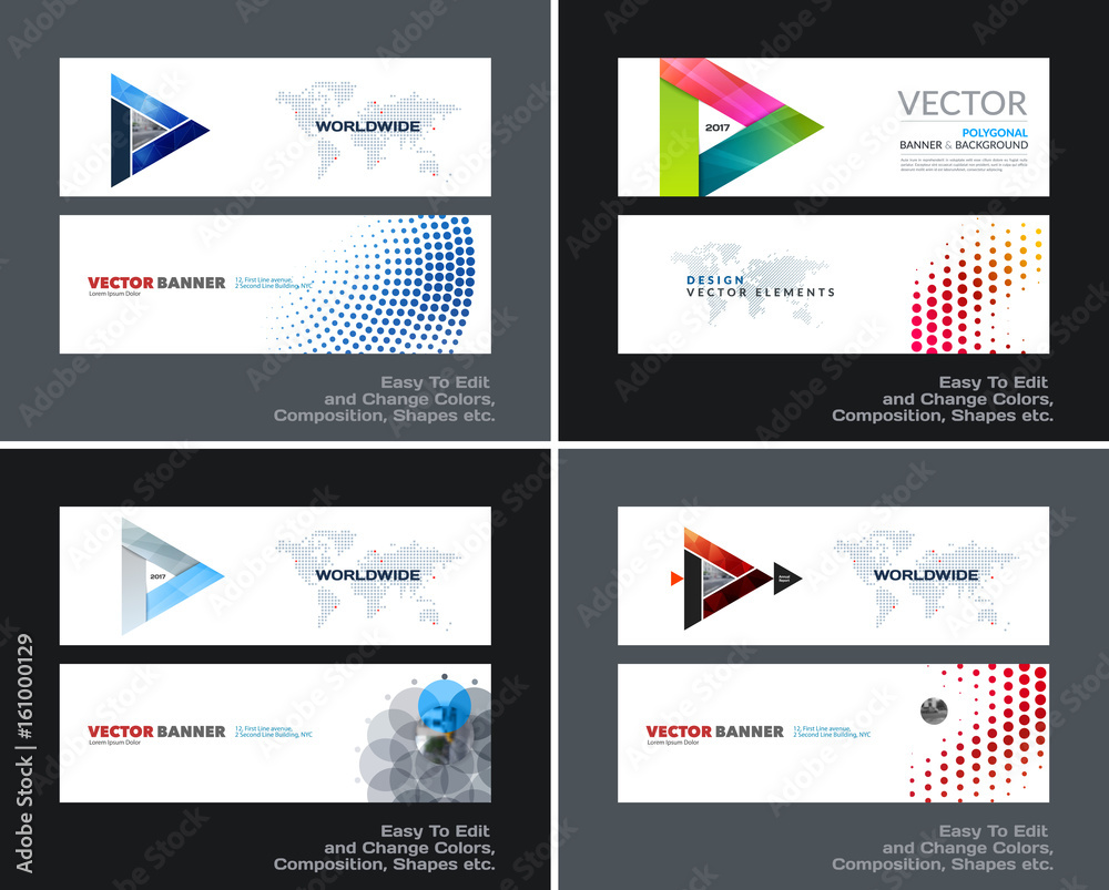 Wall mural abstract vector set of modern horizontal website banners with colourful triangle