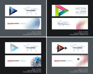 Abstract vector set of modern horizontal website banners with colourful triangle