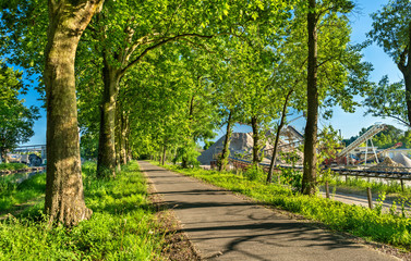 Fototapeta na wymiar Bikeway along the Rhone - Rhine Canal in Alsace, France