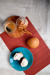 Good morning concept - Breakfast accompanied by delicious frothy espresso cookies