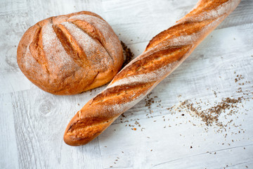 fresh bread on wooden table