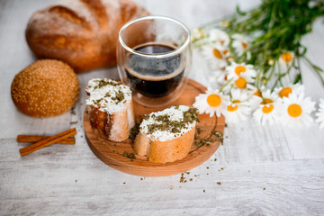 fresh bread on wooden table