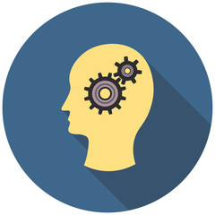 Head with gears. think. Icon. flat design. Vector illustration.