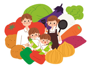 家族　4人　野菜