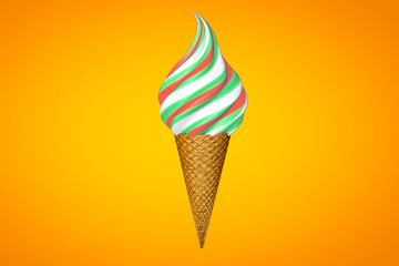 Delicious ice cream cone isolated on yellow-orange background 3d illustration