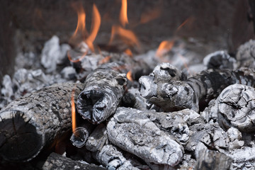 Burning of firewood in the grill