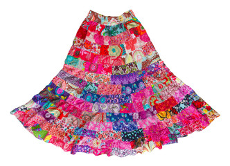Long woman skirt made from pieces of colorful cloths