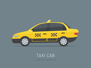 Taxi cab, yellow modern car illustration drawn in flat style vector.