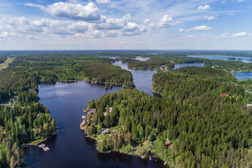 Fototapeta premium Aerial view of the system of lakes with islands
