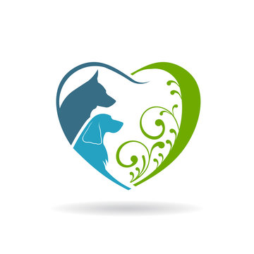Couple Dogs love heart. Vector graphic design