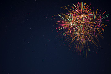 Golden red green fireworks over night sky