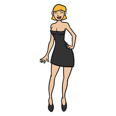 Cartoon Blonde Haired Female Wearing Black Dress Vector Illustration