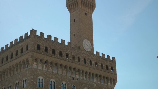 Florence, April 2017: Replica of Syrian Palmyras Arch of Triumph in Piazza della Signoria near Old Palace Palazzo Vecchio , on April 2017 in Florence, Tuscany, Italy