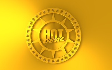 Stamp icon. Graphic design elements. 3D rendering. Hot deal text. Golden metallic material