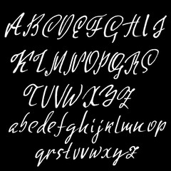 Hand drawn elegant calligraphy font. Modern brush lettering. Grunge style alphabet. Vector illustration.