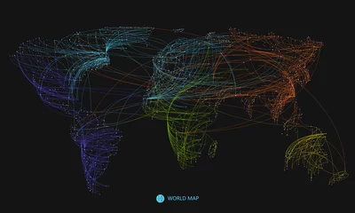 Deurstickers Point, line composition of the world map, the implication of network connection. © liuzishan