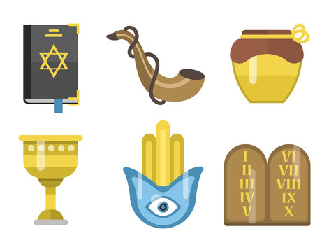 Judaism church traditional symbols isolated hanukkah religious synagogue passover hebrew jew vector illustration.
