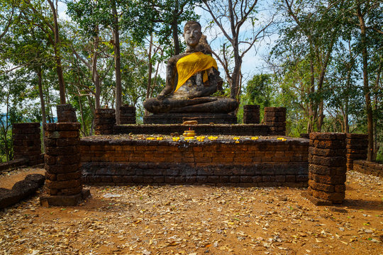 Wat Khao Phanom Phloeng Temple at Si Satchanalai Historical Park, a UNESCO World Heritage Site in Thailand