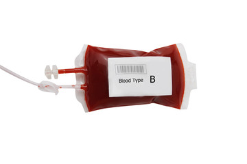 bag of blood and plasma isolated on white background, B