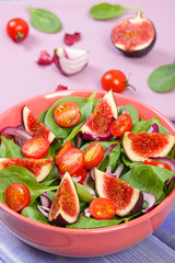 Fresh fruit and vegetable salad in glass bowl, healthy nutrition concept