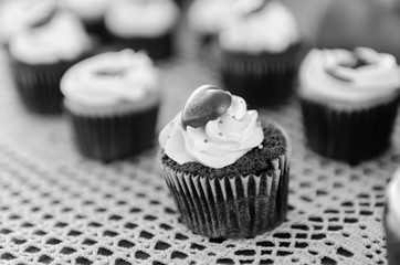 Black and white cupcakes on table
