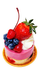 berry cheesecake on a white background.