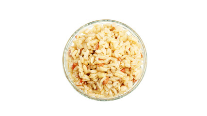 brown rice on a white background.
