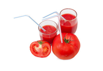 Tomatoes and tomato juice with drinking straws
