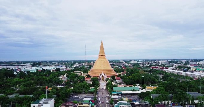 Golden pagoda Phra Pathom Chedi of Nakhon Pathom province Asia Thailand, Aerial view 
