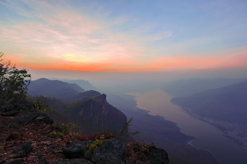 Fototapeta na wymiar Mae Ping National Park at sunrise, Pha dang luang view point, Li, Lamphun, Thailand.