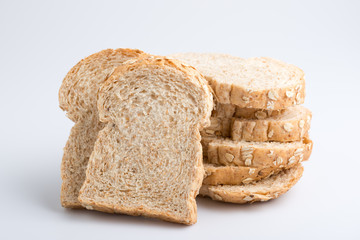 whole wheat bread on white background