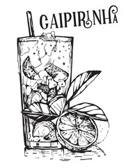 Vector image of summer cocktail Caipirinha.