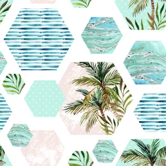 Behang Turquoise Abstracte zomer geometrische zeshoek vormen naadloze patroon
