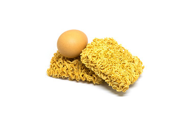 Instant Noodle and egg isolated on white background