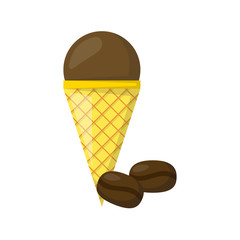 Vector cartoon coffee ice cream ball in cone