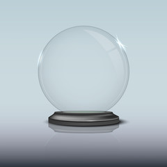 Empty snow globe on blue background. Vector template.