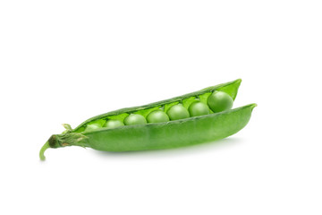 Ripe green peas on a white background. An isolated object.
