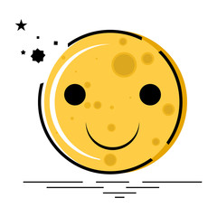 Cute and Happy moon emoji, isolated vector object. 