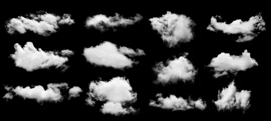 Foto op Plexiglas set van witte wolk geïsoleerd op zwarte achtergrond © boonchuay1970