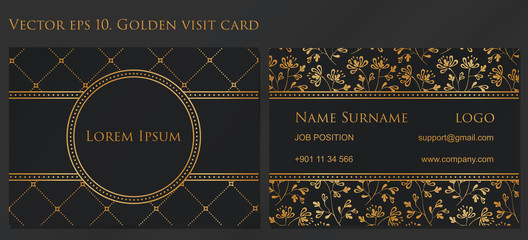 VECTOR eps 10. Design for Visiting card and business card with elegant flowers. In CMYK. Front page and back page. 90mm - 50mm
