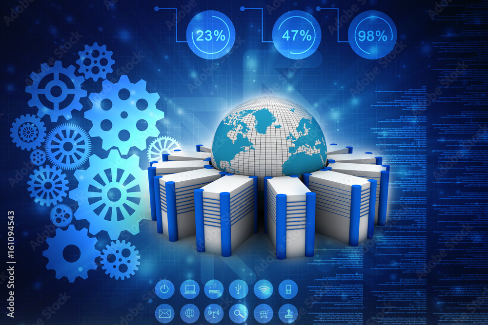 Poster 3d rendering database storage data base with globe