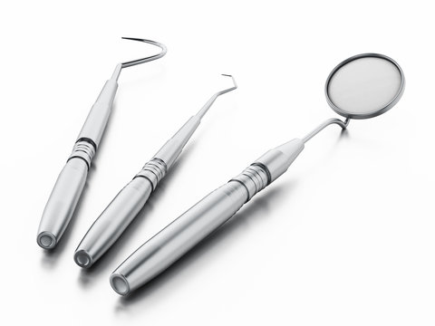 Professional dentist tools isolated on white background. 3D illustration