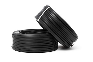 Electrical cable, energy and technology equipment isolated on white