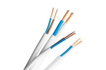 Electric screened cable with many wires isolated on white