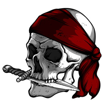 Skull of a pirate with  knife