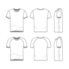 Vector templates of clothing set. Front, back, side views of blank t-shirt. Sportswear, uniform clothes. Fashion illustration. Line art design. - 161106361