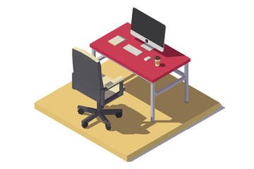isometric low poly Office Workplace