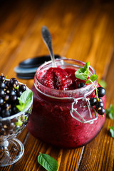 Berry ripe black currant with jam
