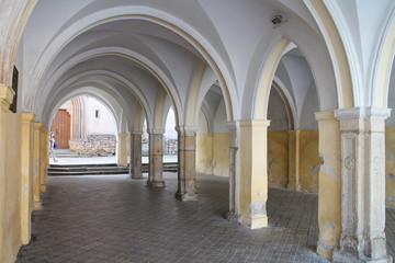 Fototapeta na wymiar Arcade in town Slavonice, southwest of Moravia, Czech republic
