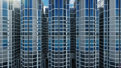 Office building on a background of the blue sky. 3d rendering